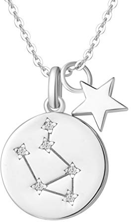 FANCIME Bilancia Segno Zodiacale 12 Costellazione Ciondolo Collana in Argento Sterling 925 Placcato Oro Bianco Gioielli per Donna Ragazze Bambini - Catena Lunghezza: 40 + 5 cm