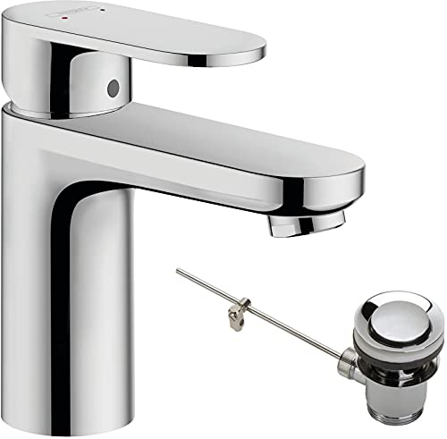 hansgrohe Waschtischarmatur Vernis Blend, Wasserhahn Bad mit Auslauf Höhe 100 mm, mit Zugstange, Badarmatur wassersparend, Chrom