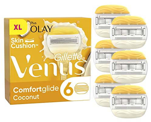 Gillette Venus Pro ComfortGlide Women’s Razor Blade Refills, Coconut Scent with Olay Moisture Bars, Pack of 6 Replacement Razor Cartridges