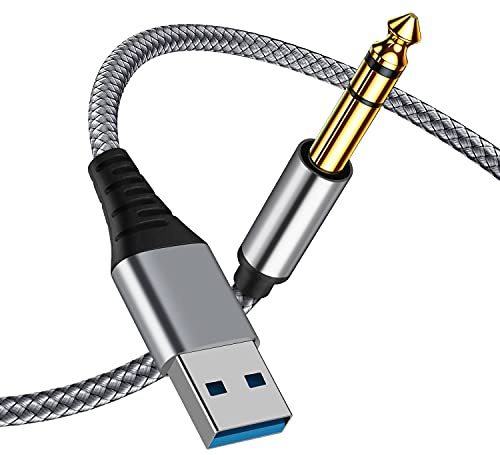 NCGGY Câble audio stéréo USB vers 1/4 mâle TRS 2,8 m, adaptateur audio USB vers jack 6,35 mm compatible avec ordinateur portable, Windows ou PC, amplificateur, haut-parleur, casque. Remarque
