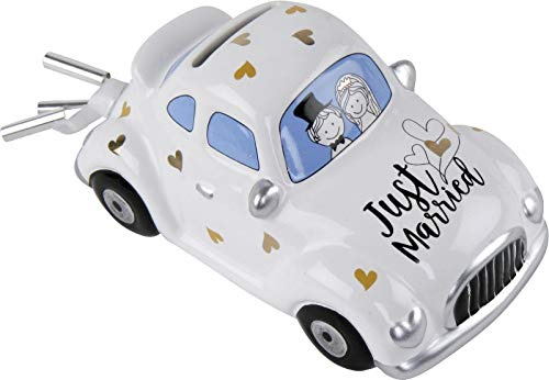 wunderschöne Spardose,Sparschwein,Hochzeitskasse Hochzeitsauto,Hochzeits-Auto zur Hochzeit,Hochzeitspaar im Auto aus Keramik