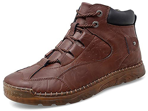 ReverseClock botas de Chelsea para hombre Botas de cuero con cordones botines de trabajo plano botas casuales para caminar (marrón,39,39)