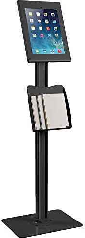 Maclean MC-867 Tabletthållare Golvställ Med Broschyrhållare Tablettstation Med Lås Kompatibel Med 12,9 iPad Pro (Gen3) (svart)