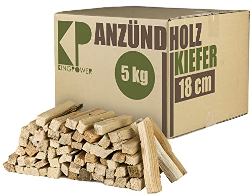 Anmachholz 5-100 kg Kiefer Anzündholz Anfeuerholz Brennholz Holz für Kamin Grill Ofen Trocken BBQ Smoker Kaminholz Anzünder 18 cm Ofenholz Ofenfertig Kingpower, Menge:5 kg