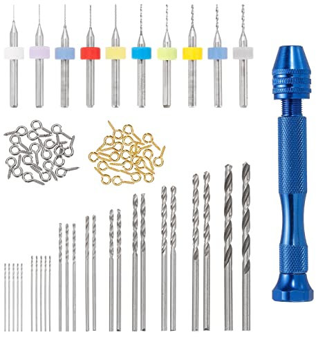 sourcing map 76pcs Pin Vise Hand Drill Bit Set, 10pcs 0.3mm-1.2mm PCB Drill Bits, 25pcs 0.5mm-3.0mm Micro Twist Drill Bits, 40pcs Screw Eye Pin, Pin Vise Hand Tool, for Wood Plastic DIY Crafts