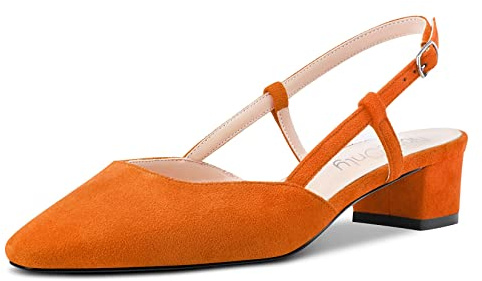 NobleOnly Femmes Bloc Chunky Bas Kitten Talon Heel Carré Bout Sandales Slingback Slip-on Escarpins Mariage Cute Chaussures