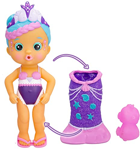 BLOOPIES Magic Tail Mermaids Nelly Mermaid Puppe mit abnehmbarem glänzendem Schwanz und ihrem Meeresfreund; Spritzt Wasser und bläst Blasen, Badespielzeug und Spiel für Jungen und Mädchen