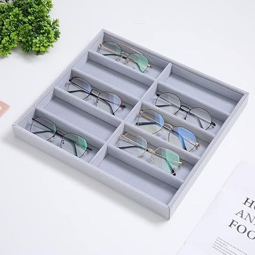 Skybook Brillenbox zur Aufbewahrung von 10 Brillen - Weiß ca. 36x32x3.5 cm - Sonnenbrillen Präsentation Showcase (Grau)