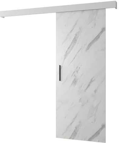 KRYSPOL Salwad 1 Komplett-Set für Schiebetüren, moderne Innentürtrenner (weißer Marmor/Gitter: mattweiß/Griff: schwarz)