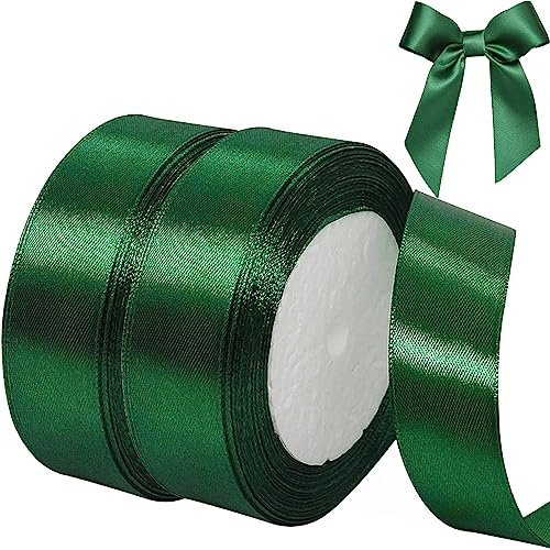 qingmeng Satinband Grün 44m lang grün 20mm breit Geschenkband Hochzeit Geschenkband Taufe Geburtstag Dekoration Geschenkverpackung