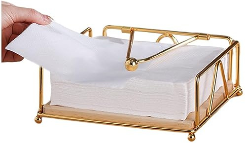 Servilletero Plano Dispensador De Servilletas De Metal Con Brazo De Tensión Ponderado Y Base De Madera Servilletero Rústico Soporte Para Mesa Cocina Ktv Bar Servilletero De Metal Dorado Servilletero