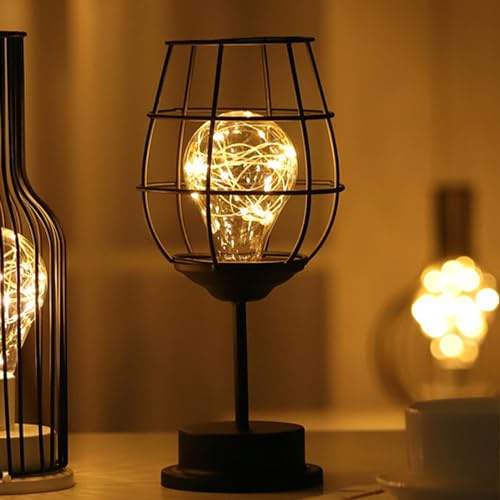 Tuzsocr Vintage Tischlampe kabellos, Käfigstil, batteriebetrieben, Stil 1 | Warmes LED-Licht sorgt für gemütliche Atmosphäre, flexibel nutzbar auf Nachttisch, Esstisch oder im Garten