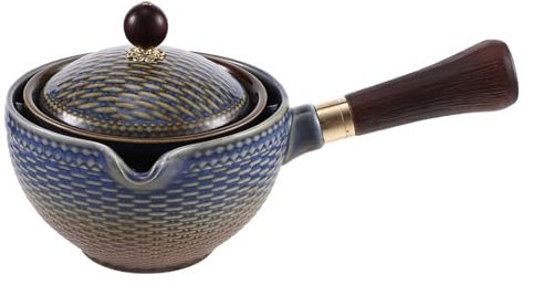 Angoily Rotating Teapot Side Handle Ceramic Tea Kettle Tea Strainer Chinese Pot Office Use