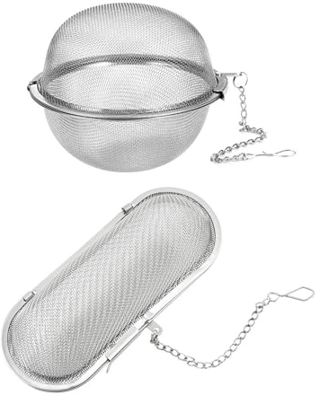 2 filtros de té, colador de especias de acero inoxidable, reutilizable, colador de especias y especias, bola de especias para cocinar, para preparar té en casa, catering y cocinar (plata)