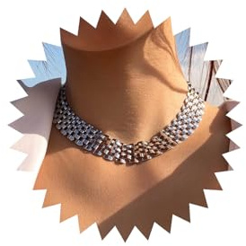 Wendalern Silver Chunky Chain Necklace Simple Bib Collar Necklace Thick Geometric Chain Collarbone Necklace Table Chain Statement Necklace Hip Hop Jewelry for Women Girls