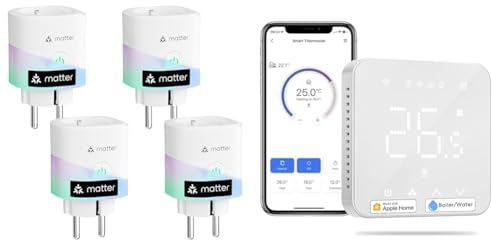 Meross Matter Smart Steckdose mit Stromverbrauch, WLAN Steckdosen mit stromzähler & Smart Thermostate Boiler WLAN Heizungsthermostat Raumthermostat