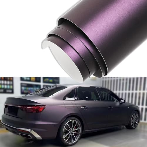 Blueshyhall Auto Folie Lila Schwarz Matt/Satin Matte Dunkellila Schwarz Selbstklebend, Tuning-Innen-Außen-Folie für Auto Motorrad Fahrräder (30 x 152 cm)