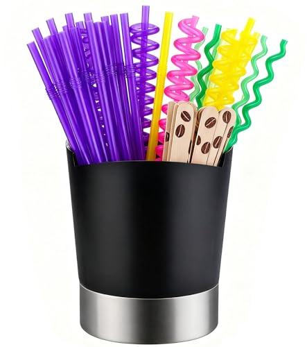 shofilt Straw Holder Dispenser Stainless Steel, Coffee Stirrers Holder Large Kitchen Utensil Organizer for Commercial and Home Use 6.7 x 5.7