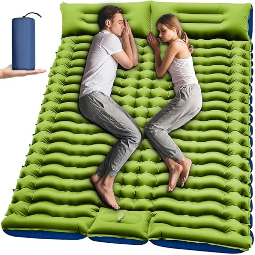 Yuzonc Double Sleeping Pad - Self Inflating 4 Extra-Thick for 2 Person with Pillow Built-in Foot Pump Inflatable Sleeping Mat for Backpacking, Hiking, Traveling, Tent, Portable Camping Mat