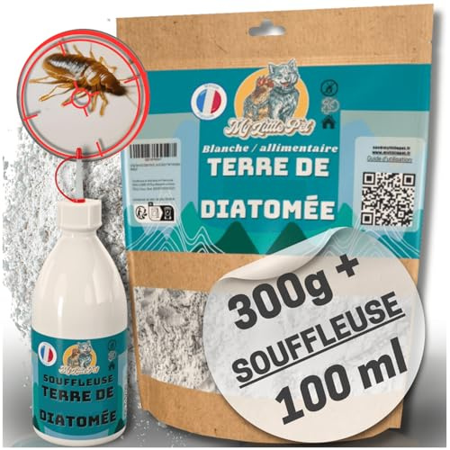 100% Terre de Diatomée Alimentaire Blanche | Terre de Diatomée Punaise de Lit | Poudre de Diatomée Cafard | Terre de Diatomée poule (Doypack 300g + Souffleuse 100ml BLANCHE)