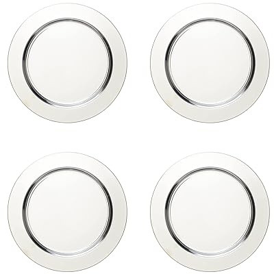 ECHTWERK Ensemble de 4 sous-assiettes/assiettes de service 'Shiny' en acier inoxydable, Édition Argent, Ø 33,2 cm