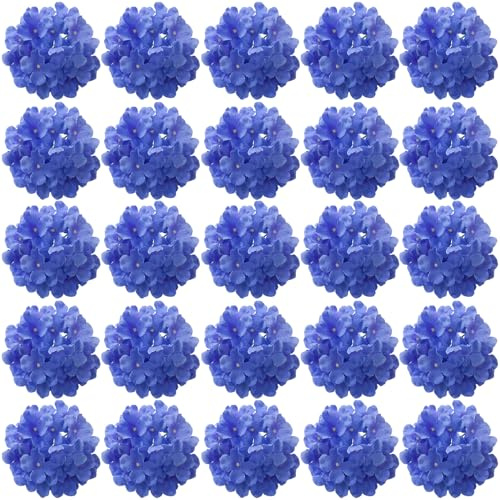 FagusHome 30 teste di fiori artificiali di ortensia, 18 cm, con steli, fiori finti, per decorazioni (azzurro)