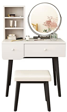 Schminktisch，Schminktisch Schreibtisch für Schlafzimmer Tischset Schlafzimmer Kleine Wohnung mit Schublade Kommode Kosmetikaufbewahrungstisch mit Spiegel, Frisierhocker Spiegel mit Lichtern