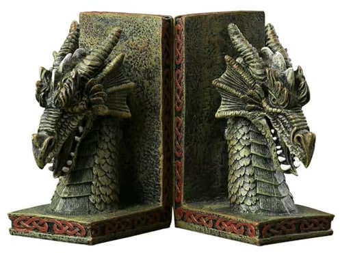QXSJEDYCH Tragbare Buchstützen, Drachen-Buchstützen aus Kunstharz, kreative robuste Buchstütze, einzigartige antike Buchstopper, 23,3 x 18,3 x 22,3 cm Buchstützen
