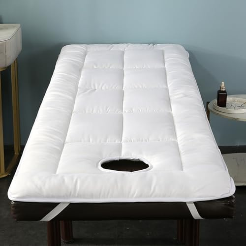 Cuscino Per Lettino Da Massaggio Spa Con Foro Il Viso Topper Imbottito Per Lettino SPA Per Massaggi Di Bellezza Copriletto Con Fascia Elastica Lavabile Testa Quadrata,White(t),190 * 80cm