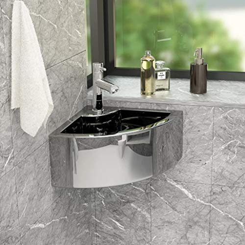 JUDYY Waschbecken mit Überlauf 45 x 32 x 12,5 cm Keramik Silbern, Aufsatzwaschbecken, Bathroom Sink, Waschtisch, Aufsatzbecken, Ablaufgarnitur - 143481