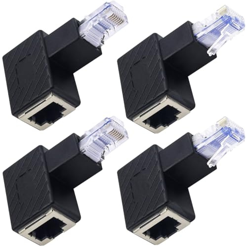 Xiatiaosann 4-teiliger 90-Grad Ethernet-Adapter, RJ45-Stecker auf Buchse, Verlängerungskabel Cat6 LAN-Netzwerkanschluss für Drucker, Computer, Laptops, Router (Aufwärtswinkel + Abwärtswinkel)
