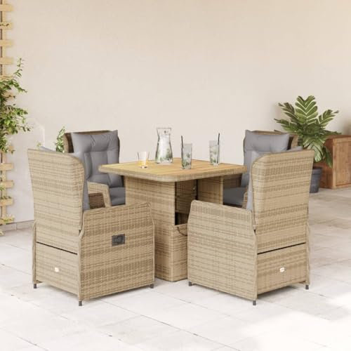 Homgoday 5-TLG. Garten-Essgruppe mit Kissen Gartenmöbel Set Sitzgruppe Balkonmöbel Gartenstuhl mit Tisch, Terrassenmöbel Gartengarnitur Sitzgarnitur Beige Poly Rattan