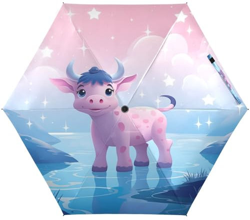 KAAVIYO Süßes Stern-Einhorn Regenschirm UV-Schutz Taschenschirm Umbrella Klein Leicht Schirm Kompakt Schirme für Mädchen Reise Strand Frauen