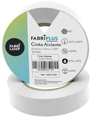 Brightium Cinta Aislante PVC Blanca 19mm x 20m, Flexible y Duradera, Ideal para Electricistas y Aislamiento Eléctrico.