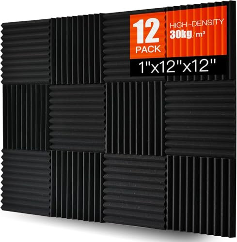 Saiqiang Sound Proofing Panels Self Adhesive 12 Pack, 1x12x12, Acoustic Wall Panels Soundproofing Acoustic Foam Panels for Home, Studio, Office,Acoustical Treatments