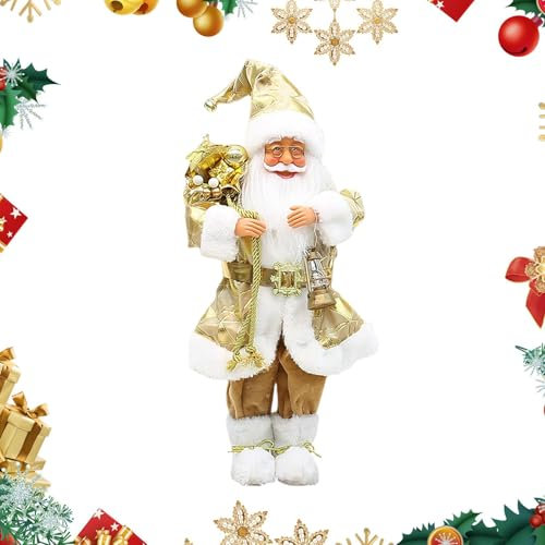 Estatuilla De Papá Noel De Pie De Navidad - Con Esta Figura De Papá Noel De Pie Única Decoraciones Doradas De Papá Noel | Tradicional Figura De Papá Noel De Pie Para Escritorio