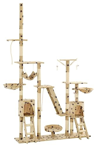 ShGaxin Rascador para Gatos con Poste de sisal, Arbol para Gatos, Gatos Accesorios, Arranhador para Gatos, Arbol Rascador Gatos, 230-250 cm Huellas Beige