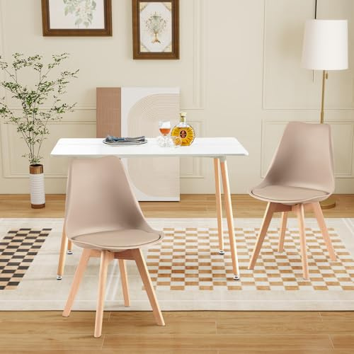 H.J WeDoo Esszimmergruppe mit Esstisch und 2 Essstühlen, Rechteckig Esstisch 110 cm mit 2 Esszimmerstühle Geeignet, für Esszimmer, Küche und Wohnzimmer (Weiß Tisch+Khaki Stühle)
