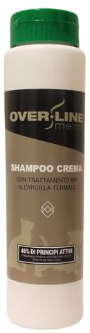 OVER LINE MERINI | Shampoo per Cani all'Argilla Termale, contro Dermatiti e Arrossamenti, Pelo Lungo che Corto, Elimina Impurità e tossine, Formula Delicata anche per Cuccioli. 250 ml