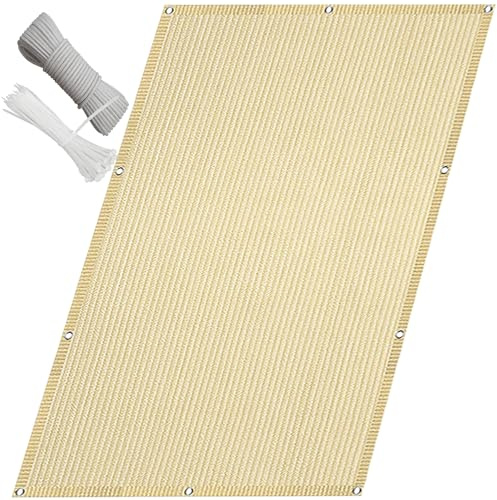 QINLIQIN Balkon Sichtschutz 40 x 240 cm Balkon Sichtschutz Zaunblende Blickdichte Windschutz Und Uv-Schutz mit Befestigungsschnur Kabelbinder für Geländer, Creme Farben