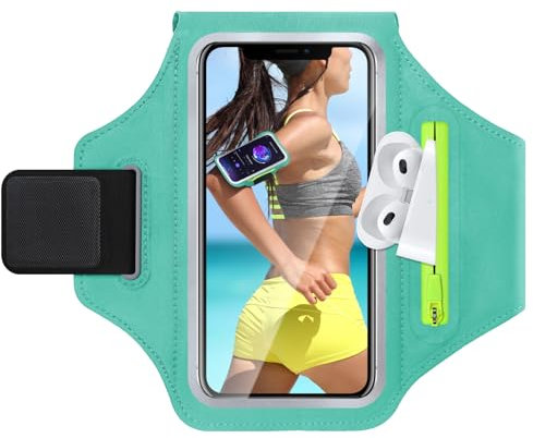 GlasFlength Fascia da Braccio con Borsa Auricolare, Porta Cellulare Corsa Sweatproof Porta Telefono Corsa Cellulare Braccio Portacellulare Armband per iPhone 15/14/13Galaxy S24/S23 6.7(Azzurro Cielo)