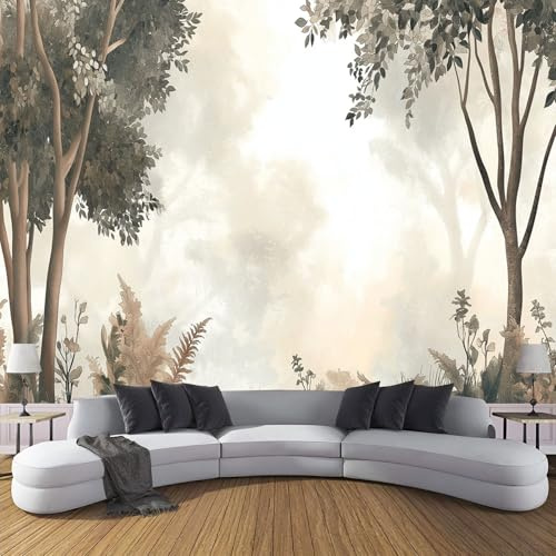 DLERFLOVR Papier Peint - Forêt Envahie Par La Végétation - 350x250cm 3D Poster Geant Mural Photo Sticker Style Rétro Décoration Murales pour Salon Chambre Canapé Restaurant Tv Fond Mur