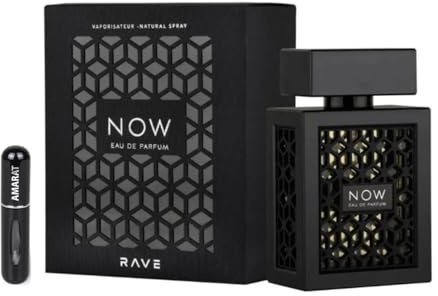 Perfume Rave Now Eau de Parfum 100 ml, Perfume Árabe para Hombre de Larga Duración, Incluye Atomizador Recargable, Fragancia Masculina Frutal Amaderada con Notas de Piña, Jazmín y Almizcle (Now Black)
