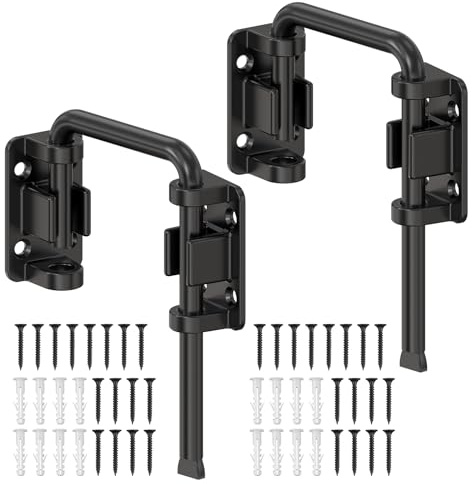 BiceNoning Sliding Door Loop Lock, 90/180 Degree Stainless Steel Patio Door Latch for Sliding Barn/Single/Double Opening Gate, Shed, Closet, Window, Fence - Home Security Loop Latch (Black-2PCS)