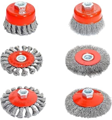 6-Teilig Drahtbürste Winkelschleifer, Drahtbürste Bohrmaschine Set Mit M14 Modelle, Schleifbürsten Durchmesser 115mm und 125mm für Bohrmaschine Polier, Schleifen, Entrosten, Entgraten