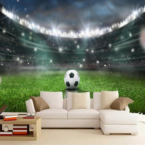 Fotomurales Decorativos Deportes de Fútbol Papel Pintado 300x210 cm 3D Mural Campo de Fútbol Murales Póster Pared No Tejido Dormitorio Salón Paredes Decoración Fotomural Panorámico q.1898