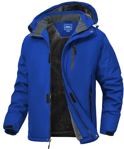 Zzkouine Winterjacke Herren Skijacke Snowboardjacke Wasserdicht Funktionsjacke Windbreaker Kapuze Winter Coat Snowboardjacke-Königsblau-M