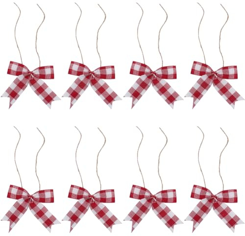 CABODYALS 20 Mini Nœud en Ruban à Carreaux de Buffle Rouge et Blanc Pré Fabriqué Petit Nœud Vichys Décoratif pour Couture Artisanat Sapin de Noël Fête Scrapbooking Mariage