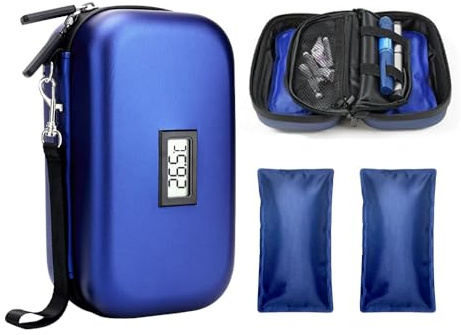 Dytabepl Borsa termica per insulina, con 2 confezioni di gelato, 24 ore, borsa frigo per insulina, borsa da viaggio, per medicinali, diabetici, per viaggiare con termometro, indicatore di temperatura