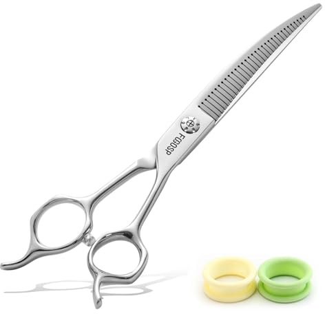 FOGOSP Magic Curved Fluffers Chunkers Dog Grooming Scissors Professional 7'' Pointy-tongued Curved Thinning Shears for Pet Cat Shih Tzu Schnauzer 50% Thinning Rate Japan 440C 33 Teeth